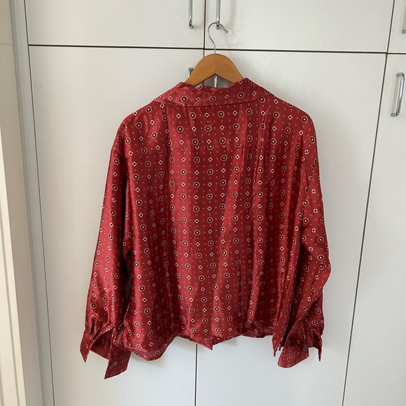 LOFT pink Floral print Satin Shirt sz L - Picture 6 of 6